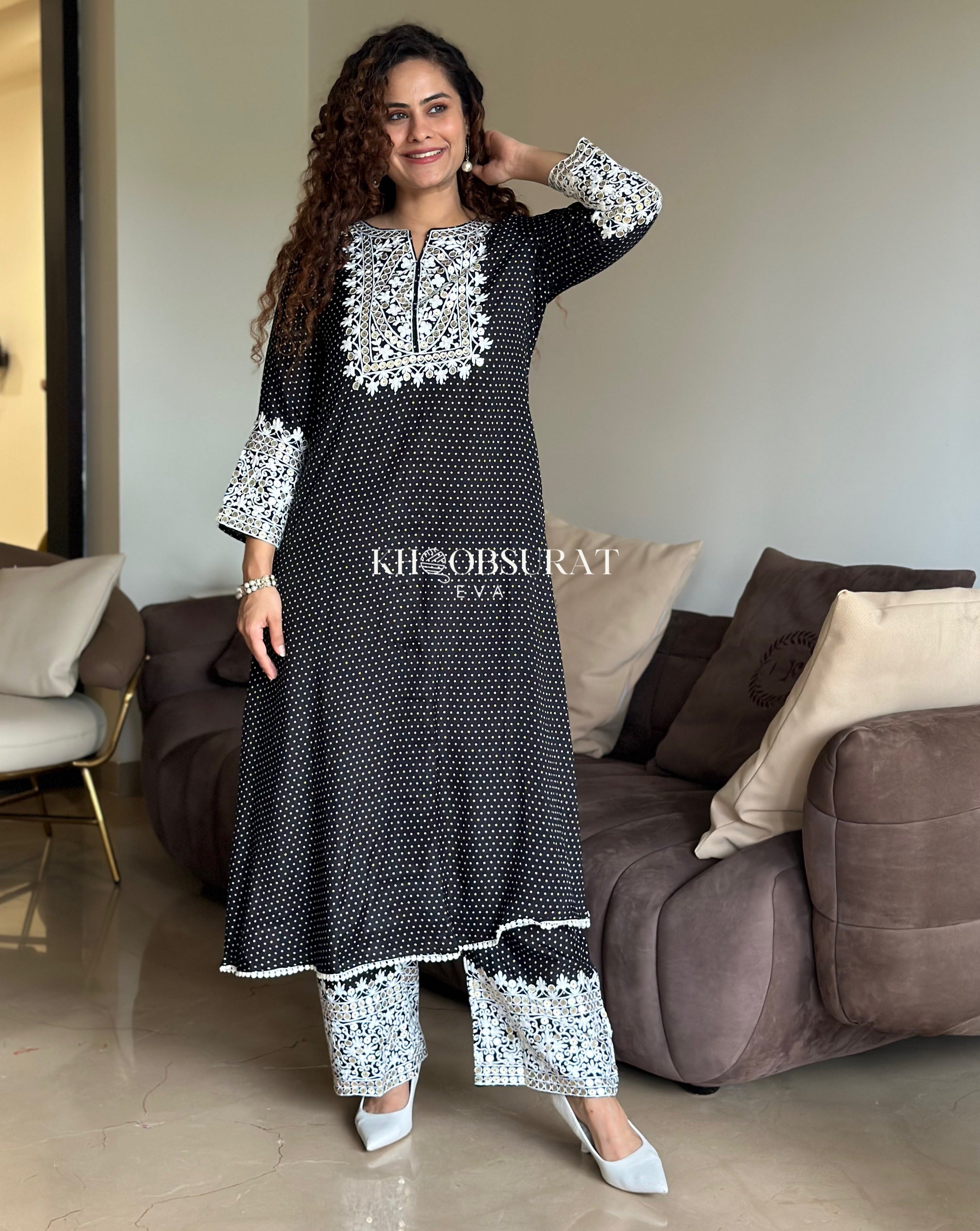 Stylish Romy Black Embroidered Kurta Set for Women | Traditional Indian Ethnic Wear | Perfect for Festivals, Weddings & Special Occasions