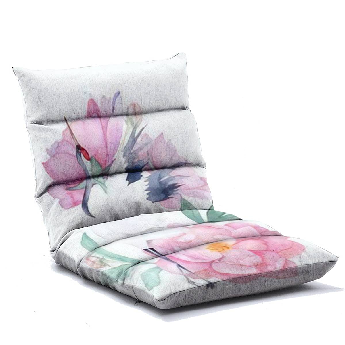 Adjustable Floor Sofa with Crane & Peony Watercolor Print - 6-Position Memory Foam Folding Lounge Chair for Adults & Kids - Perfect for Reading, Watching TV, Gaming & Relaxing at Home