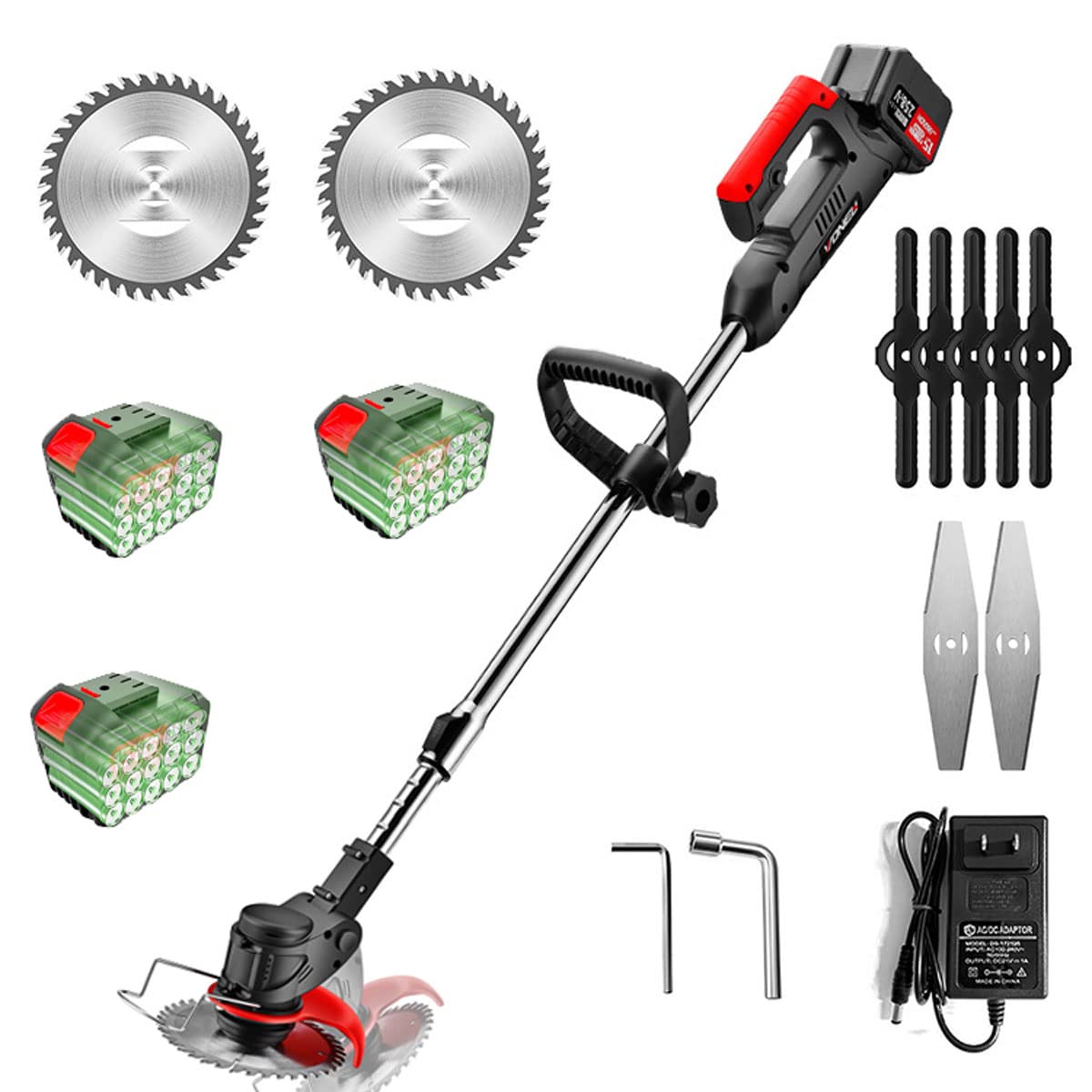 **LANGTOU 48V Cordless Electric Lawn Mower - Adjustable Length Grass Trimmer & Edger with 3 Batteries & Charger - Perfect for Lawn Trimming, Gardening & Yard Maintenance**