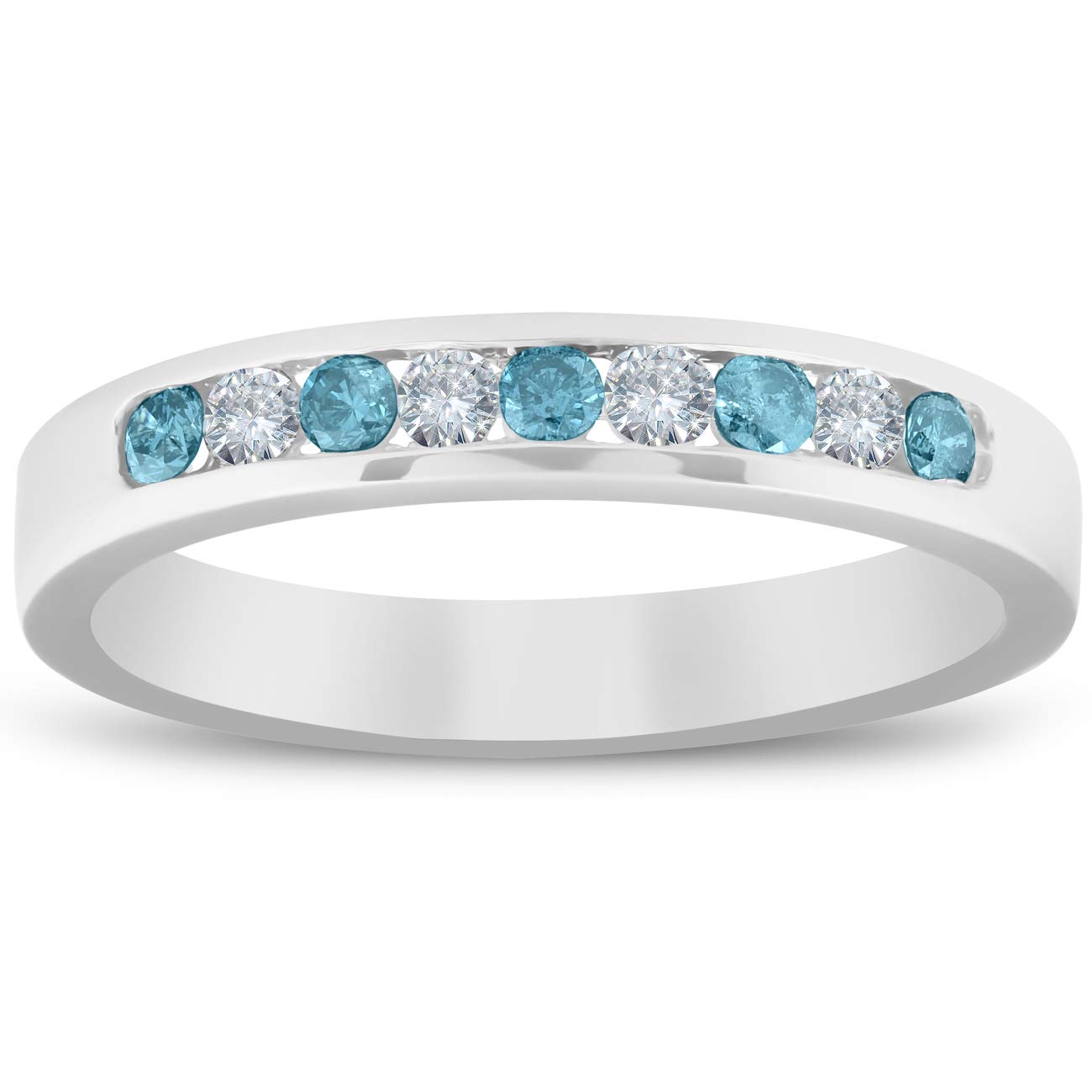 1/4 Carat Blue & White Diamond Wedding Ring - 14K White Gold Engagement Band for Women - Perfect for Proposals, Anniversaries & Bridal Jewelry