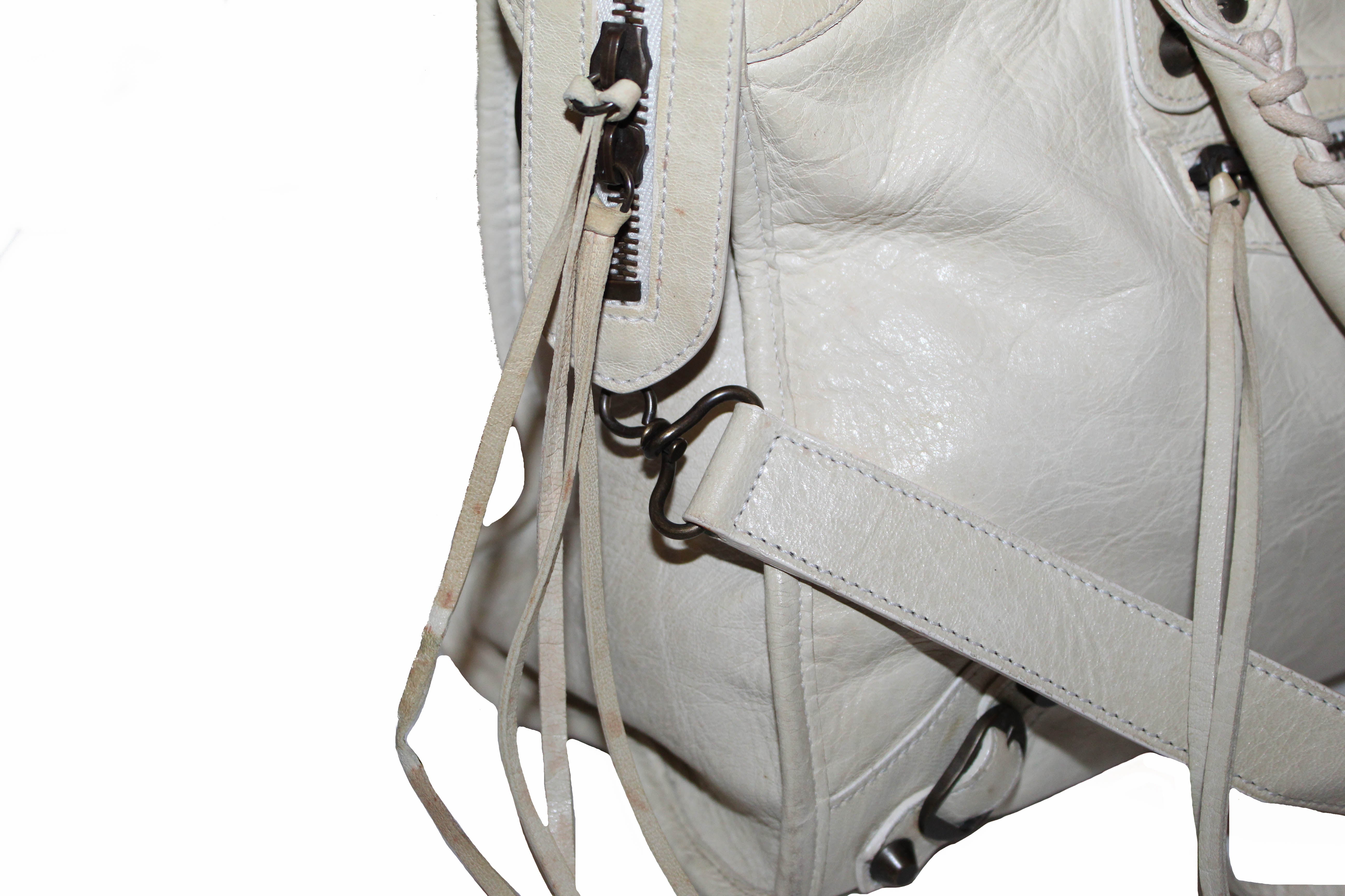 Balenciaga Ivory Classic City Lambskin Leather Shoulder Bag for Women | Luxury Designer Handbag | Perfect for Work, Travel & Evening Events