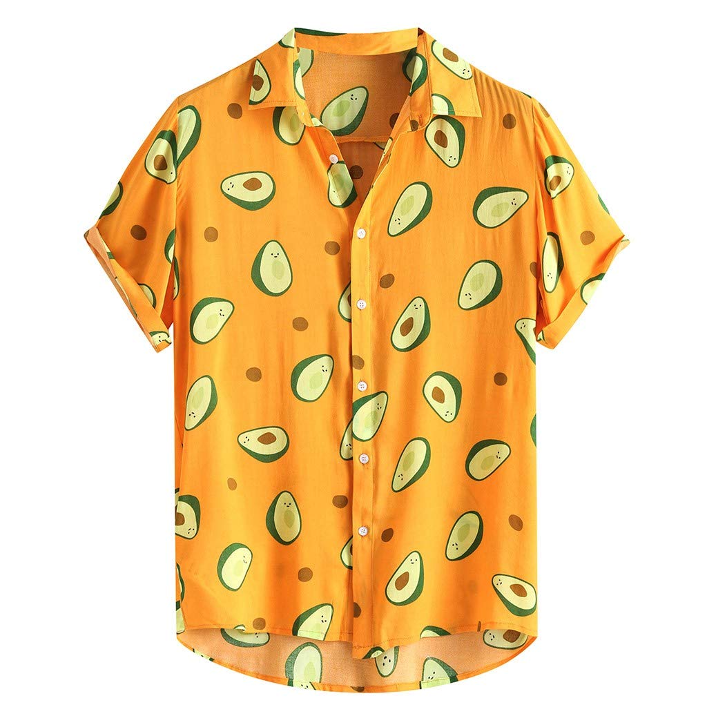 Men's Casual Short Sleeve Button Down Shirt with Printed Turn-Down Collar - Medium Size | Perfect for Office, Summer Outfits & Casual Wear