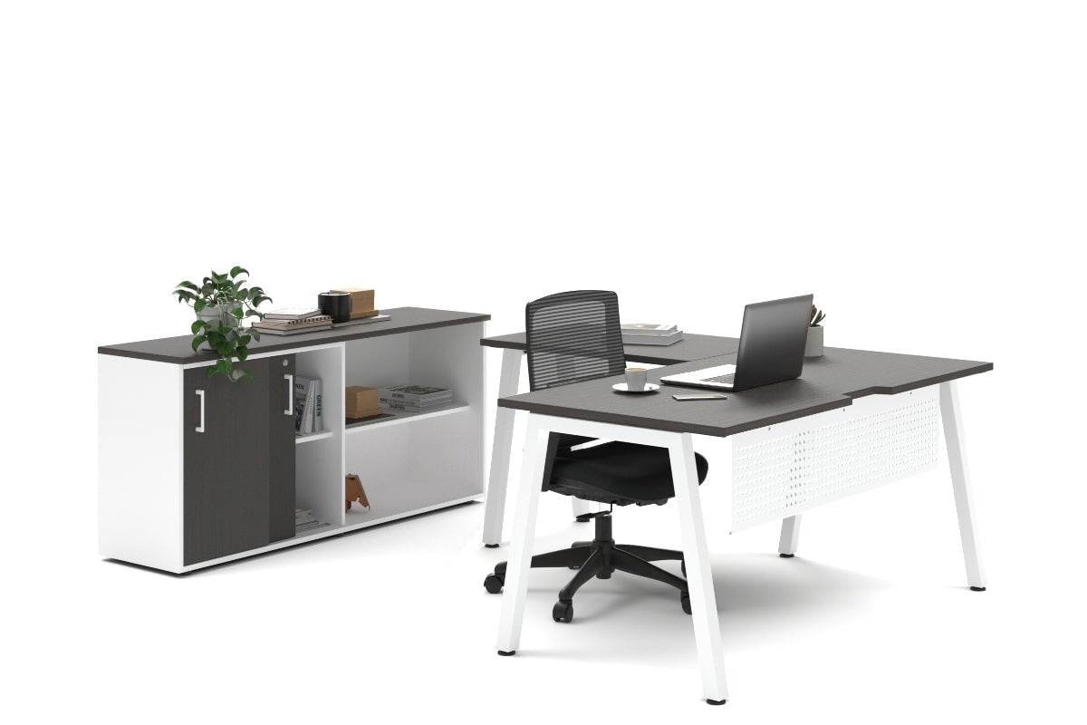 L-Shaped Executive Desk with Quadro A Legs in White - 1600L x 1800W with Cable Management Scallop - Perfect for Home Office, Corporate Workspace & Modern Workstations