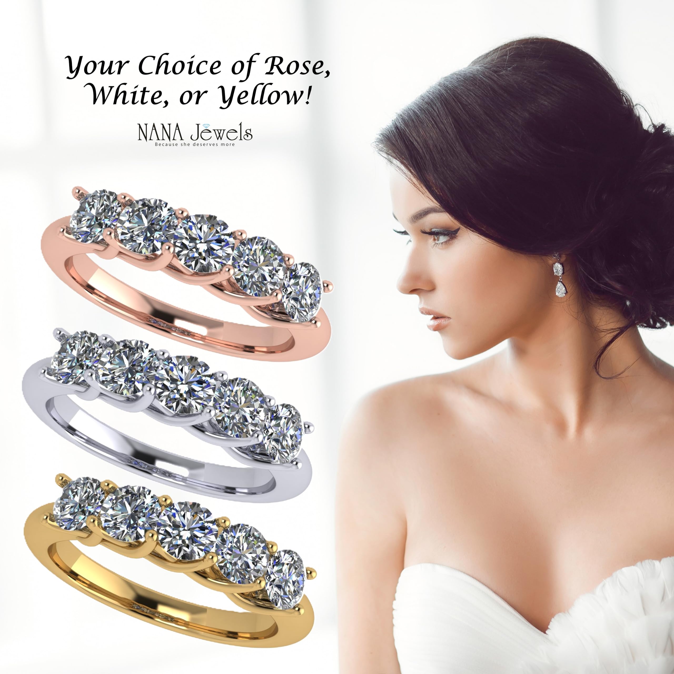 NANA Simulated Diamond Wedding Ring for Women - 1.00ctw Cubic Zirconia Bridal Band in Sterling Silver/10K/14K Gold - Perfect for Engagement, Anniversary & Special Occasion Jewelry Gift
