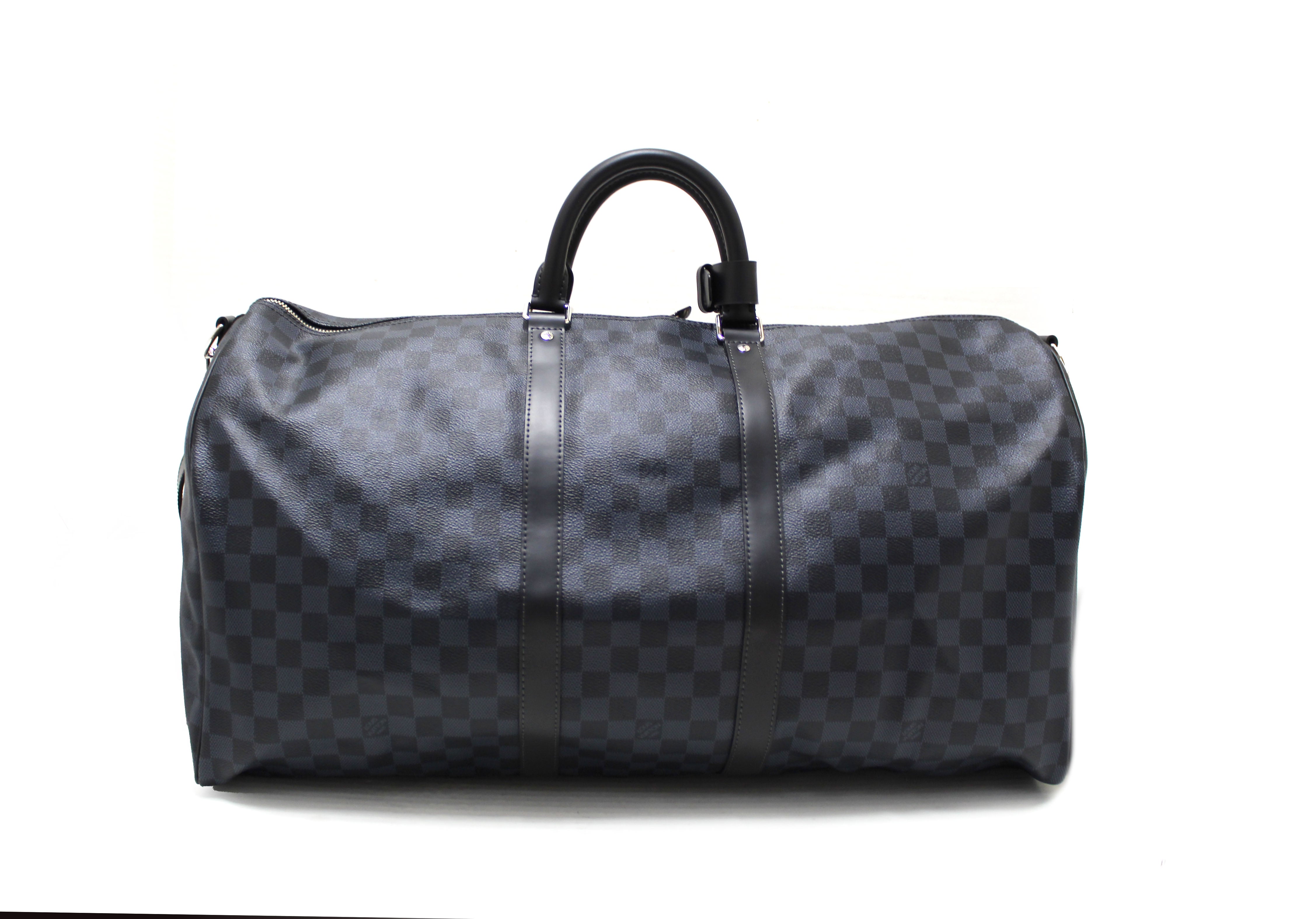 Authentic Louis Vuitton Damier Graphite Blue Coba Keepall Bandoulière 55 Travel Duffle Bag - Stylish Carry-On Luggage for Business Trips & Weekend Getaways