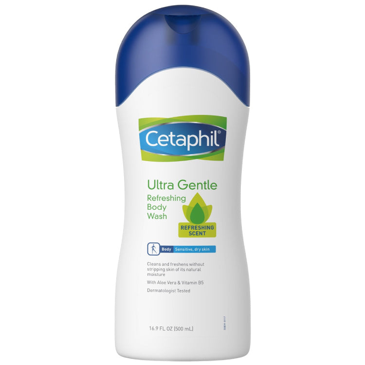 Cetaphil Ultra Gentle Body Wash for Sensitive Skin - Refreshing Scent 16.9 Fl Oz | Hydrating & Soap-Free Formula | Perfect for Daily Shower & Post-Workout Use