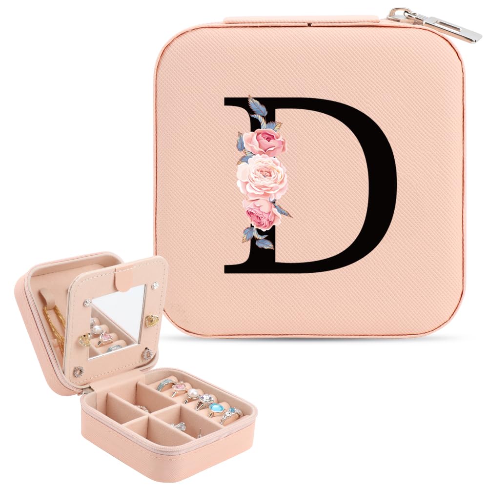 WALLFID Girls Jewelry Box with Mirror - Portable Travel Jewelry Organizer for Kids, Small Jewelry Storage Case - Perfect Birthday Gift for Girls & Travel Essential (D) | Great for Travel, Home Storage & Birthday Presents
