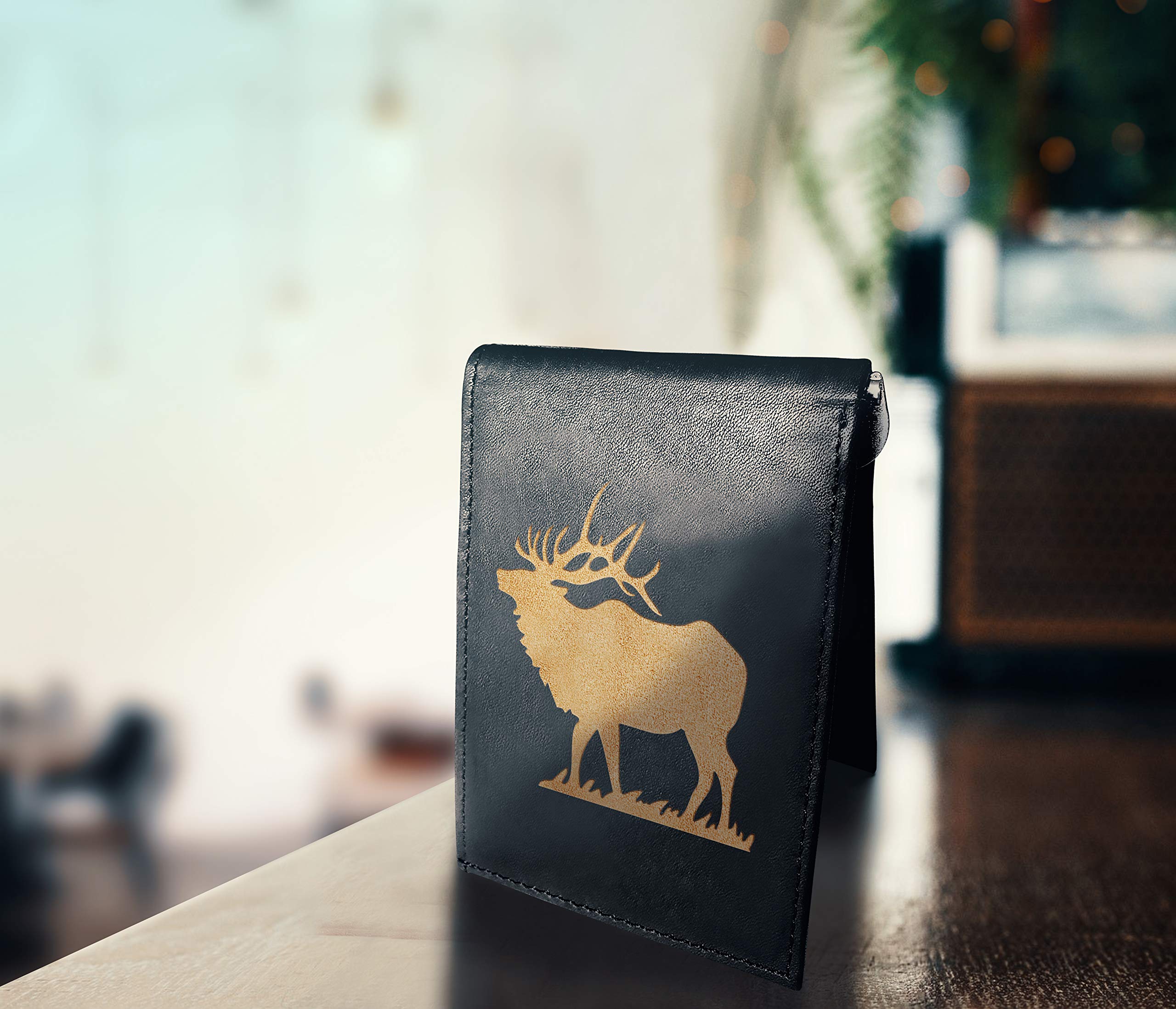 Premium Cowhide Leather RFID Blocking Money Clip Wallet for Men - Slim Minimalist Design with Laser Engraving, Ideal for Hunting & Outdoor Adventures