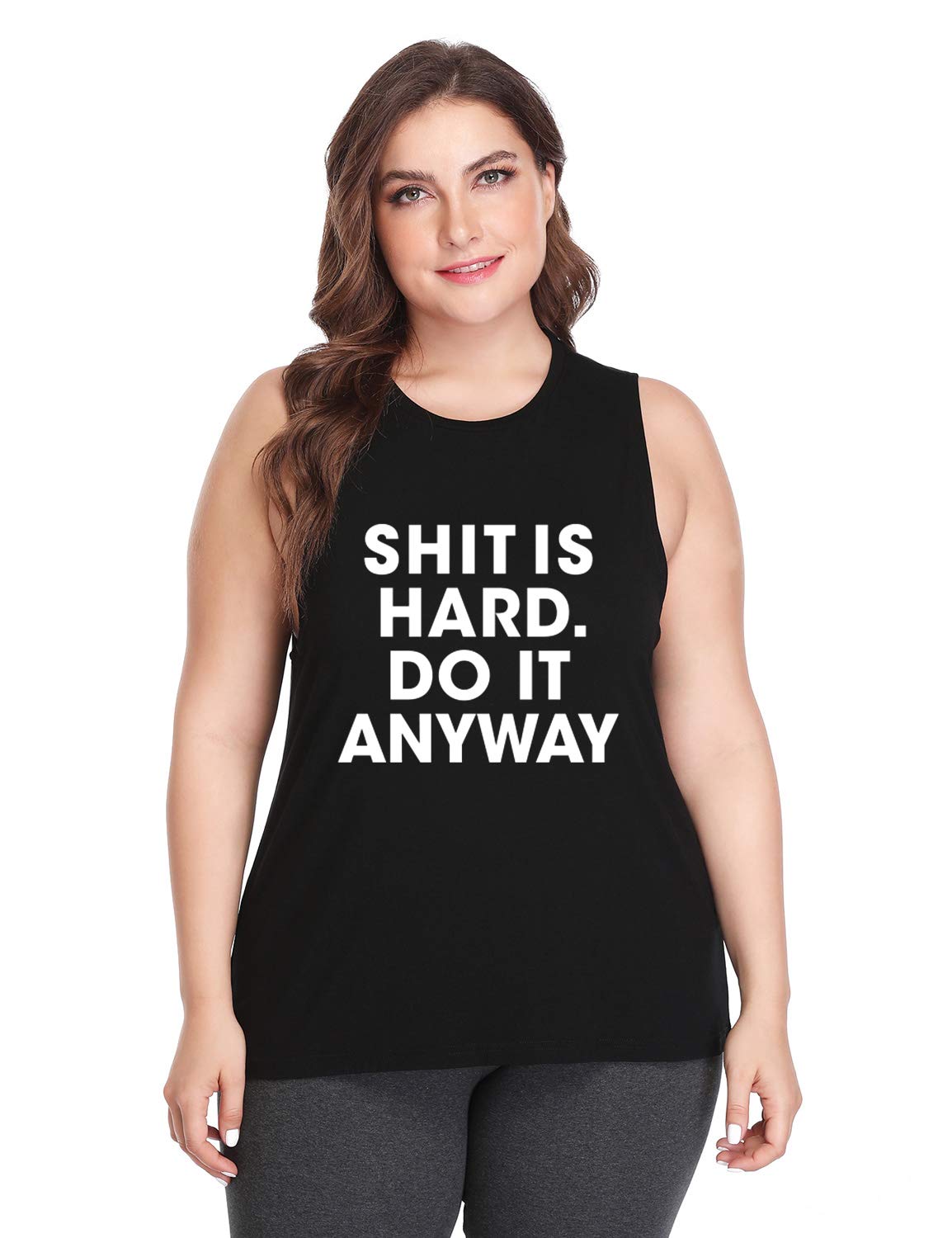 FANNOO Plus Size Workout Tank Tops for Women - Funny Gym Shirts with Motivational Sayings | Racerback Sleeveless Athletic Tops for Yoga, Running & Fitness Training