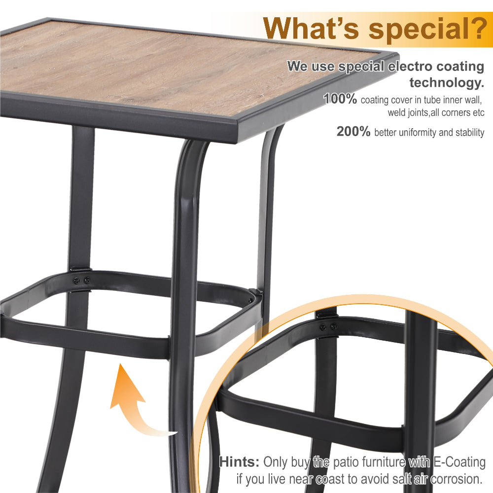 PHI VILLA 36 Inch High Bar Table with Wood-Look PVC Tabletop - Perfect for Kitchen Island, Breakfast Nook & Outdoor Patio Dining