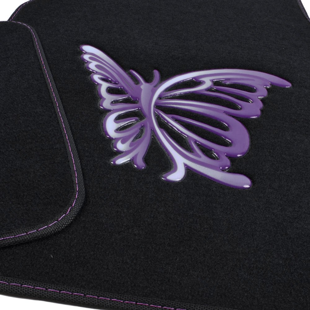 BDK Purple White Butterfly Car Floor Mats - 4 Piece Full Set for Cars, Trucks, SUVs & Vans | Non-Slip Rubber Backing | Universal Fit (MT-509-PP) | Perfect for Daily Commute, Road Trips & Protecting Vehicle Interior