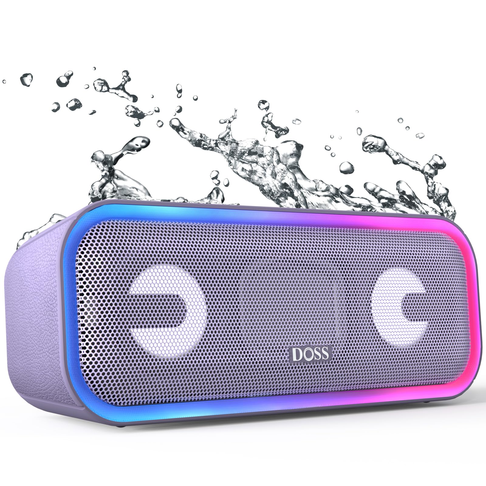 DOSS SoundBox Pro Plus 24W Bluetooth Speaker - Wireless Stereo Sound with Punchy Bass, IPX6 Waterproof, TWS Pairing, Multi-Color LED Lights, 15H Playtime - Portable for Home, Party, Beach, Camping & Outdoor Activities (Purple)