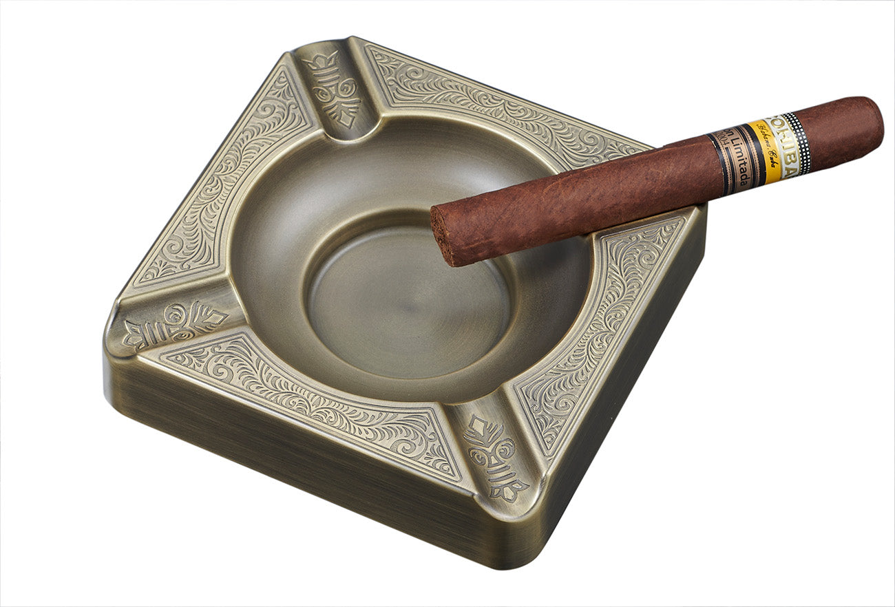 Visol Heavyweight Antique Brass Cigar Ashtray - Premium Smoking Accessory for Cigar Lovers, Home Bars & Outdoor Lounges