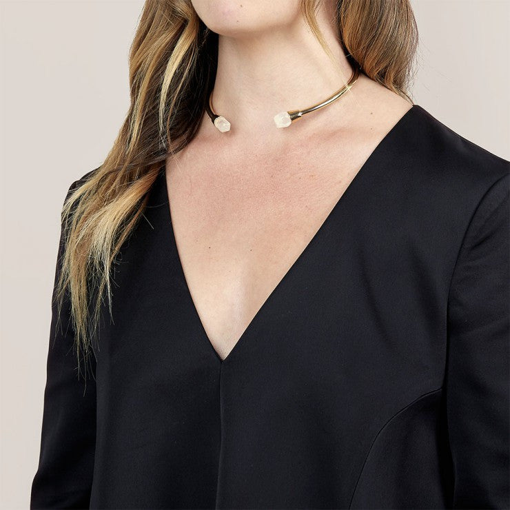 Dawns Exhale Collar Necklace - Clear Quartz & Gold Pendant for Women, Elegant Crystal Jewelry for Everyday Wear, Gift for Her, Perfect for Office, Date Night & Special Occasions
