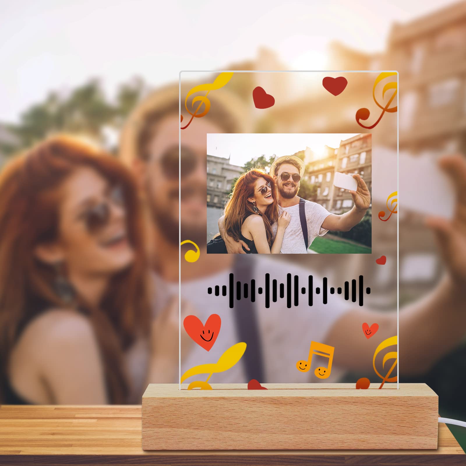 Custom Music Art Plaque Night Light - Personalized LED Lamp with Scannable Photo & Song Album Cover - Unique Gift for Father's Day, Mother's Day, Valentine's, Christmas, Birthday & Anniversary - Perfect for Bedroom Decor, Romantic Surprises & Special Occasions