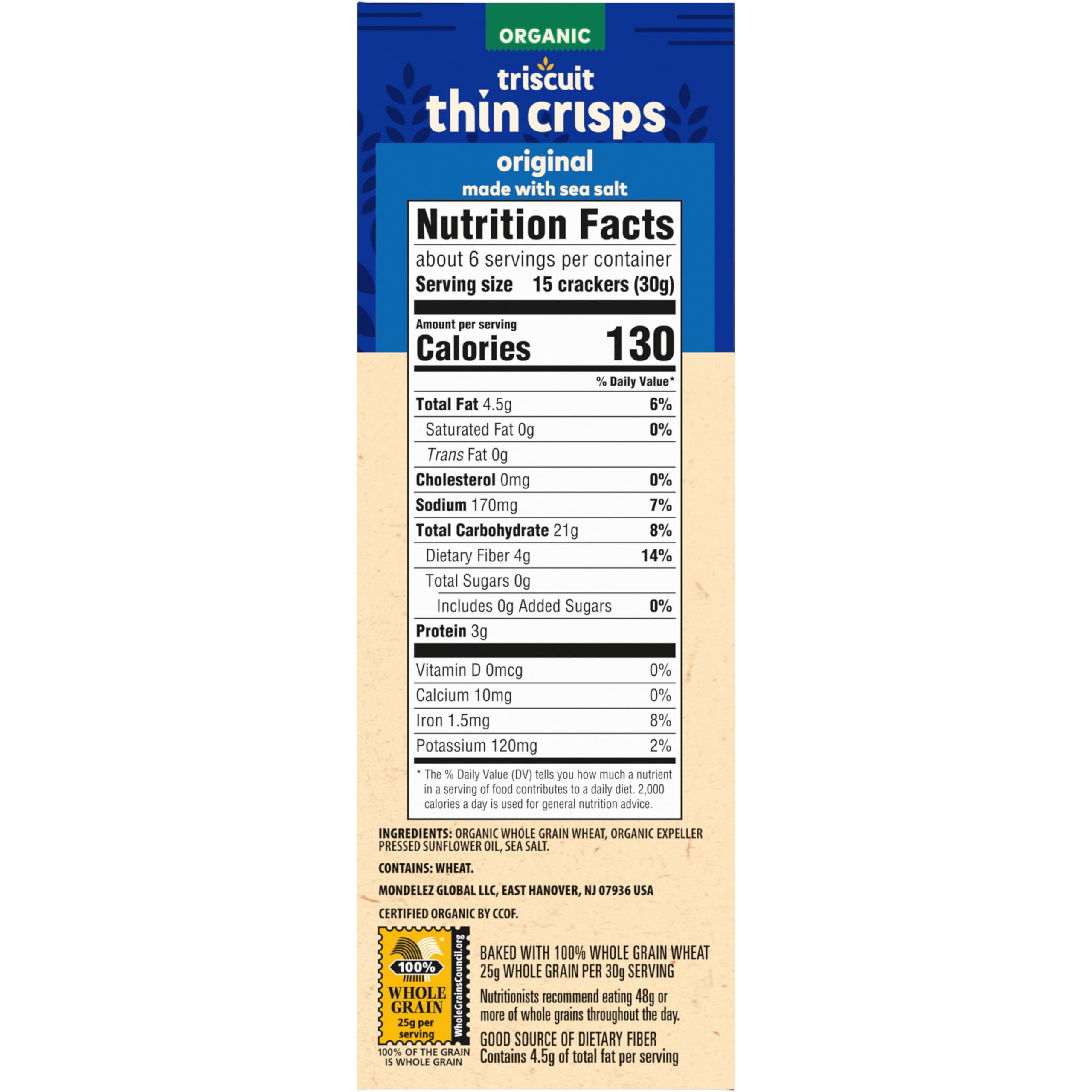 Organic Whole Grain Wheat Crackers | Triscuit Original Vegan Snacks | Gluten-Free Healthy Lunch Box Snacks for Kids & Adults | Perfect for Office, School & Picnics | 6-Pack (6.5 oz Each)