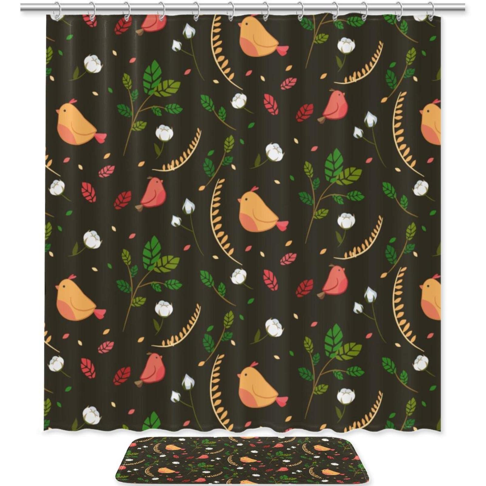 Brown Leaf Modern Waterproof Shower Curtain with 12 Rust-Resistant Glide Hooks - Polyester Bathroom Decor for Farmhouse, Apartment & Dorm Use