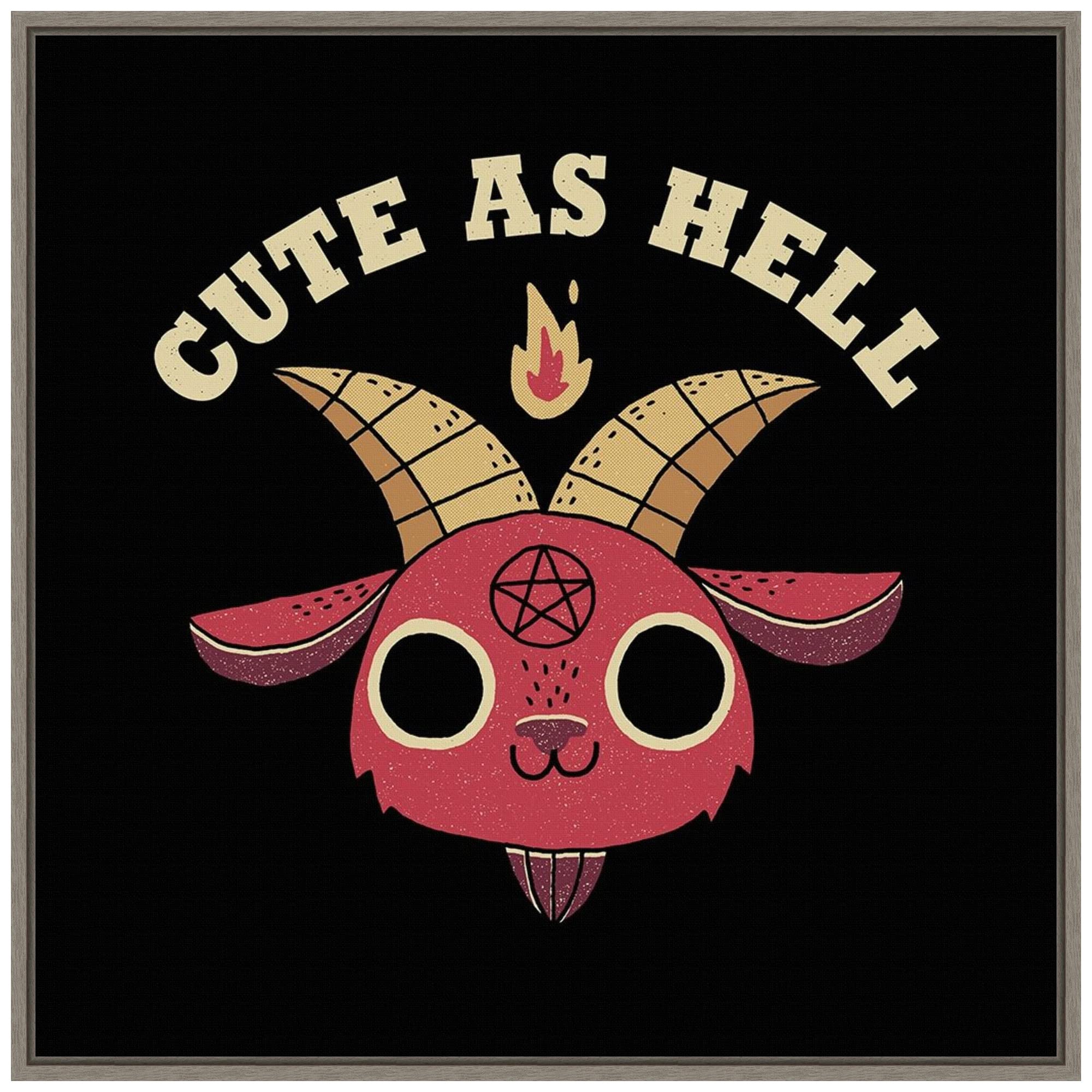 Michael Buxton 'Cute as Hell' Framed Canvas Wall Art Print - 22x22 Inches, Sylvie Greywash Frame - Modern Home Decor for Living Room, Bedroom & Office