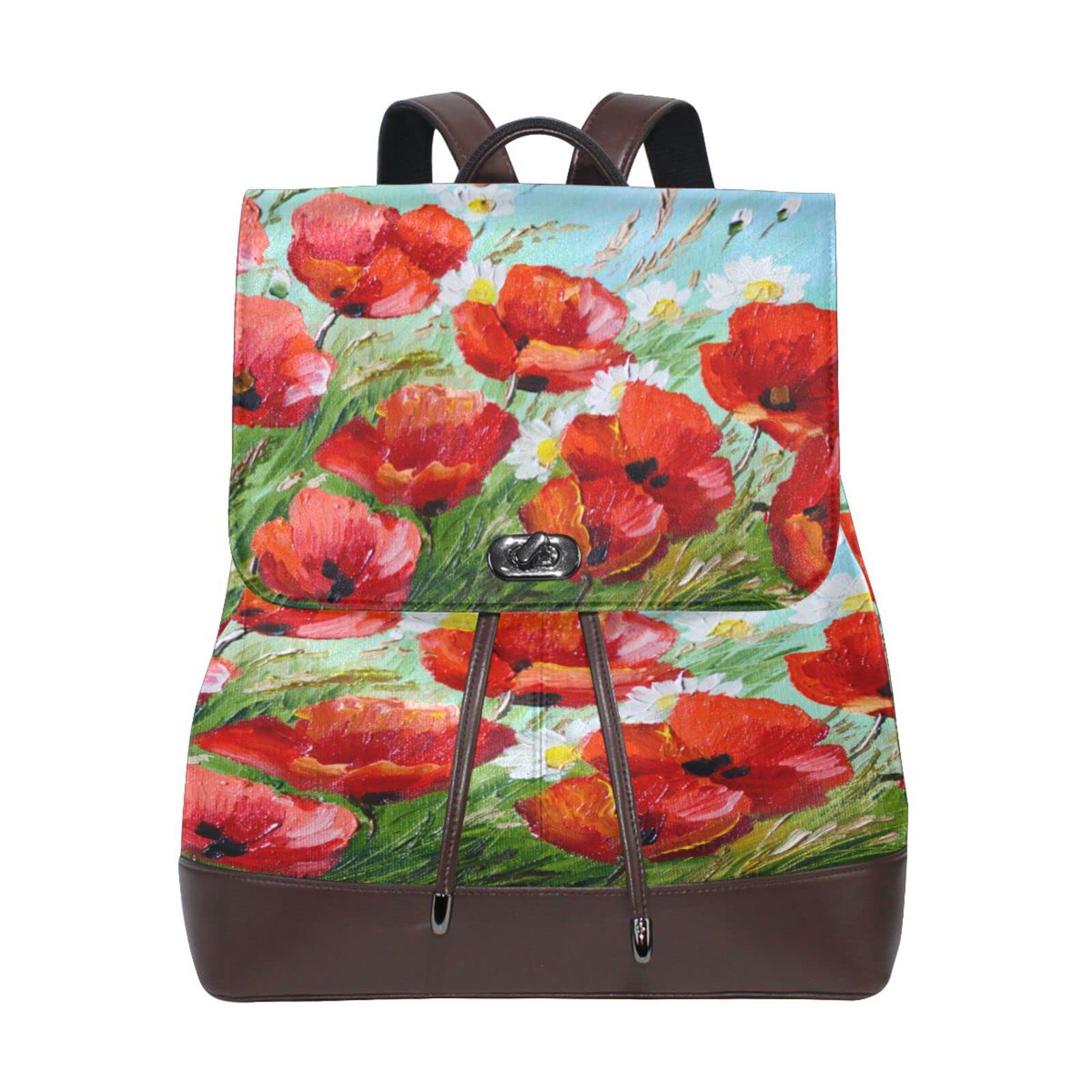 Stylish Red Poppy Backpack Purse for Women & Girls - PU Leather Fashion Backpack, Shoulder Bag for Travel, College & School - Perfect for Casual Daypack, Rucksack & Everyday Use