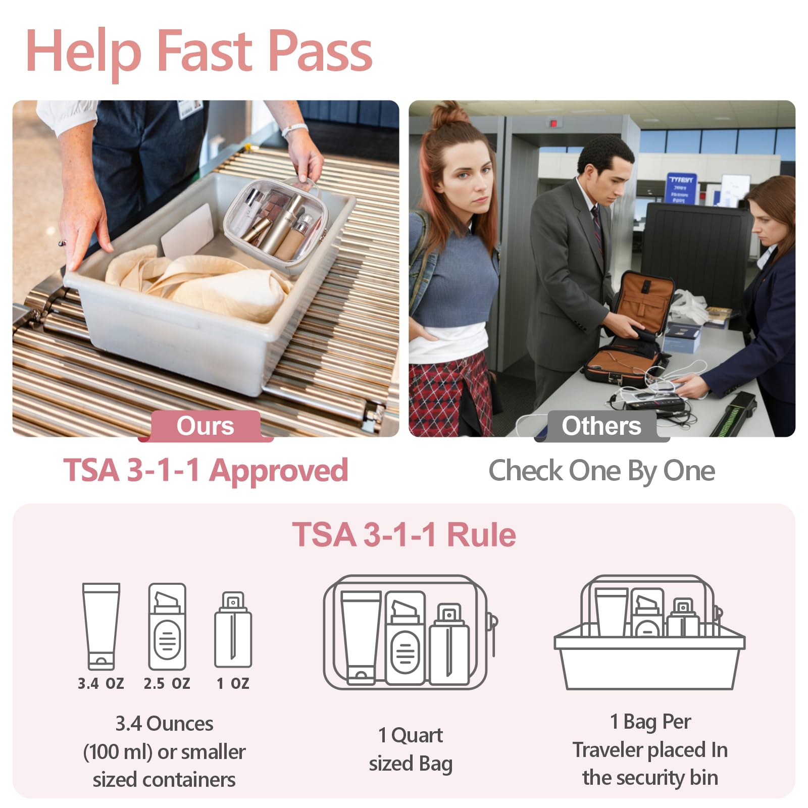 PACKISM TSA Approved Clear Glitter Toiletry Bag - Personalized Fashion Travel Cosmetic Organizer with 180° Wide Opening & Support Frame, Odor-Free Thick Material (White) | Perfect for Airplane Carry-On, Vacation Essentials & Makeup Storage