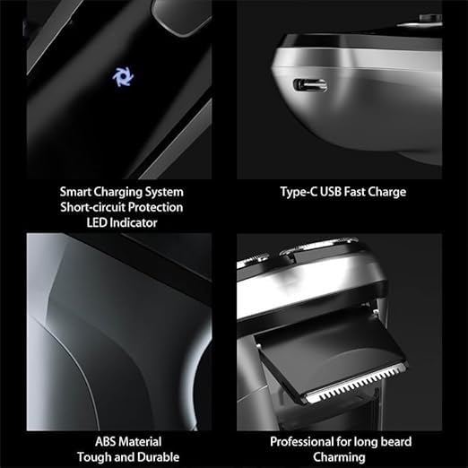 Electric Shavers for Bald Men - Rechargeable Men's Shaver with Type-C & Intelligent Control, Travel Lock - Perfect for Home, Travel & Gym Use