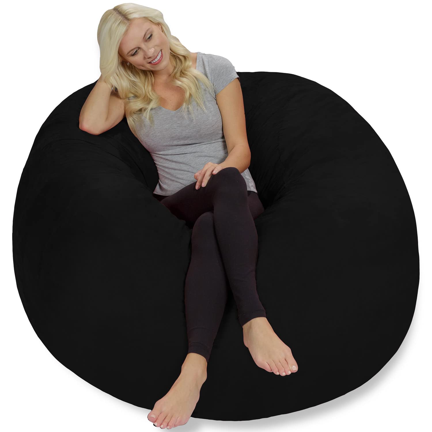 Chill Sack 5' Giant Memory Foam Bean Bag Chair - Oversized Sofa with Soft Microfiber Cover in Onyx Black - Perfect for Living Room, Game Room & Dorm Relaxation