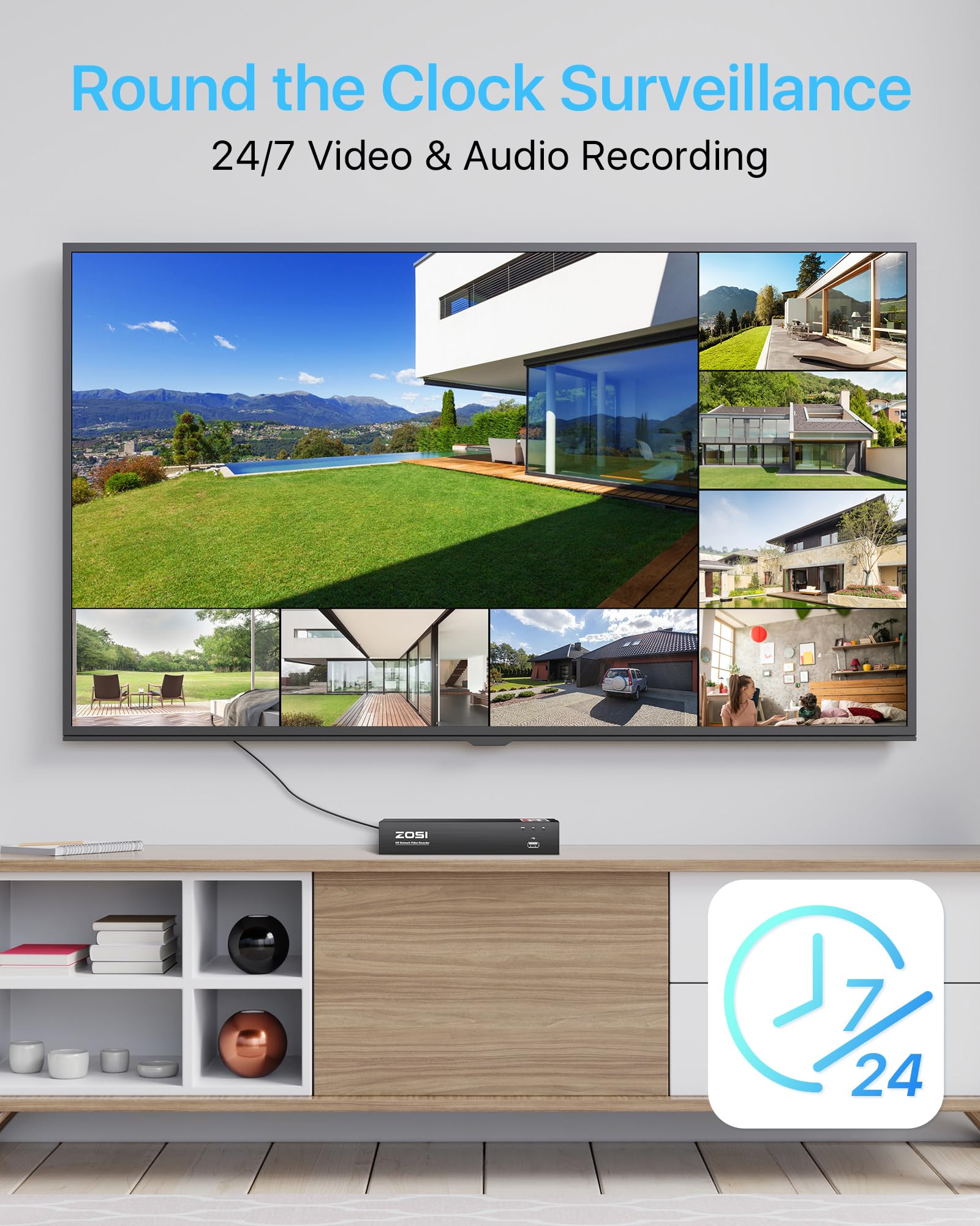 ZOSI 8CH 4K PoE Security Camera System with 2TB HDD - 4x 5MP Outdoor/Indoor IP Dome Cameras, Night Vision, Motion Detection, Remote Viewing, 8-Port 16CH NVR - Ideal for Home & Business 24/7 Surveillance Monitoring