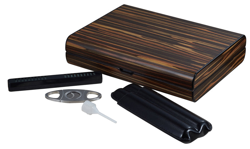 Premium Jerrod Exotic Ebony Wood Cigar Humidor Gift Set - Luxury Cigar Storage Box with Hygrometer & Accessories - Perfect for Home, Office & Gifting