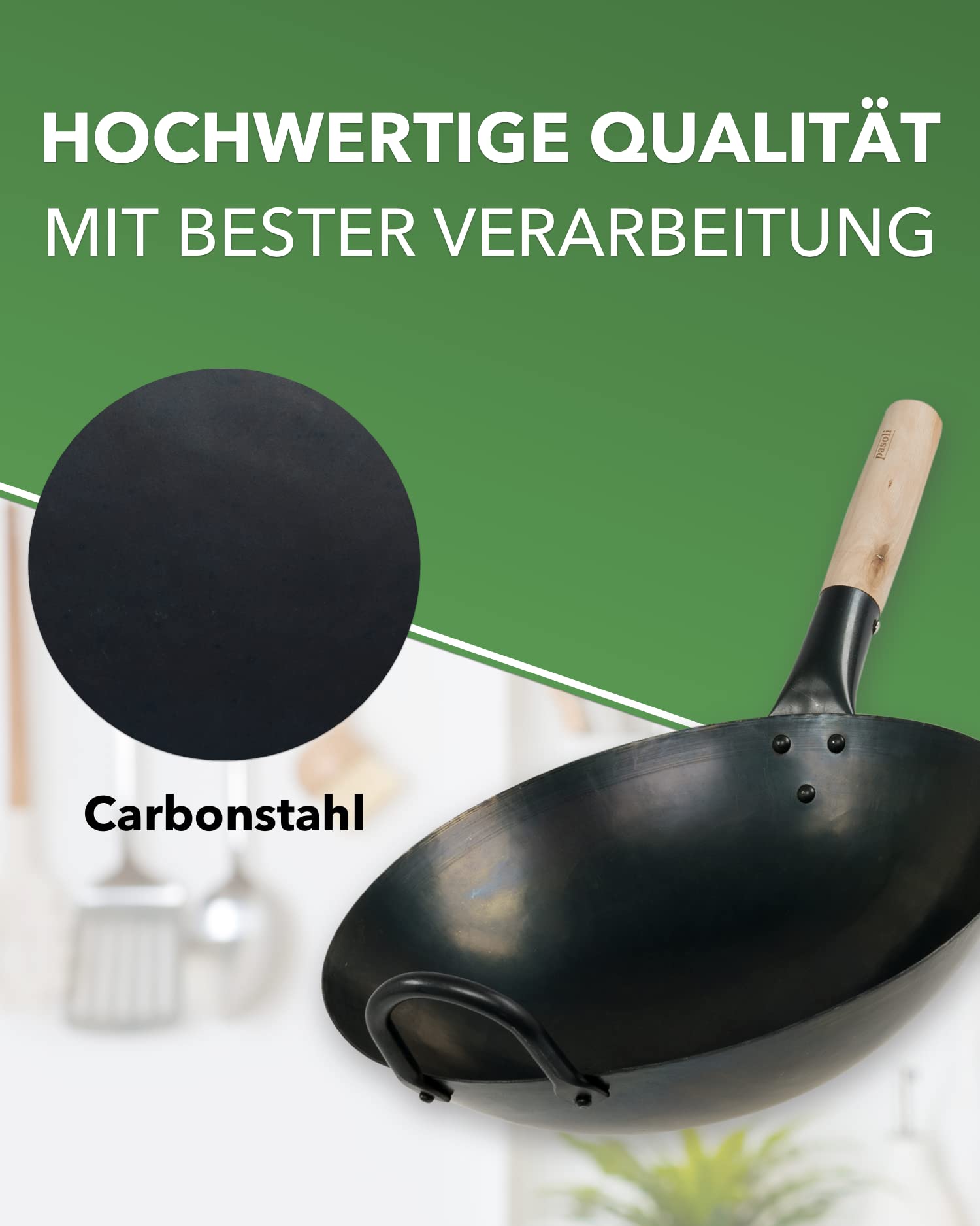 Hand-Hammered Carbon Steel Wok Pan - 12 Inch Round Bottom Pre-Seasoned Traditional Wok for Gas Stove or Grill - Natural Non-Stick Coating - Perfect for Stir-Frying, Deep Frying & Asian Cooking