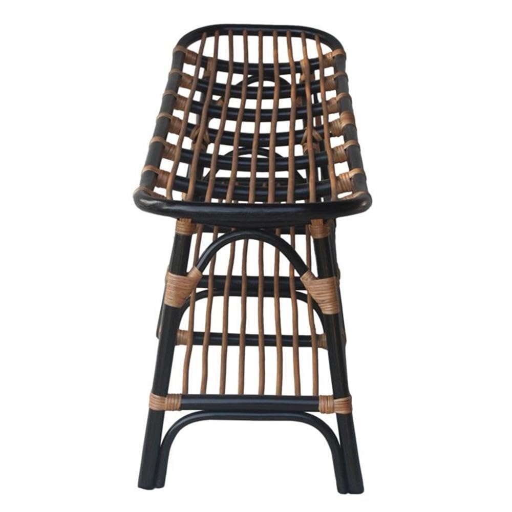 Damara Rattan Bench with Shelf - Black Outdoor Furniture for Patio, Garden, and Entryway Decor