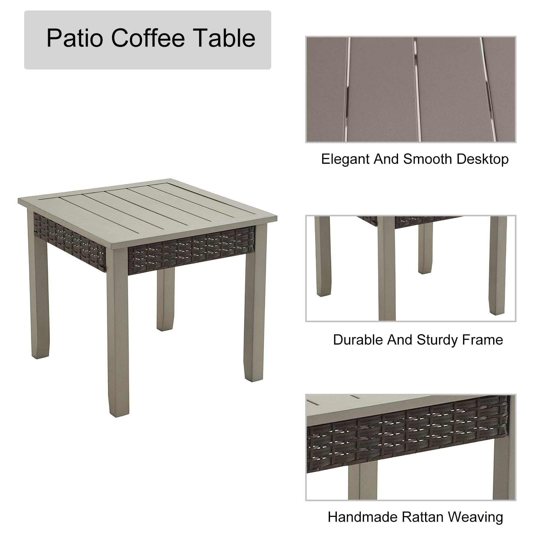 LOKATSE HOME 3-Piece Patio Furniture Set - Wicker Rattan Chairs with Coffee Table, Metal Frame & Cushions for Outdoor Dining - Dark Grey Bistro Set for Backyard, Porch, Balcony, Garden or Poolside Relaxation