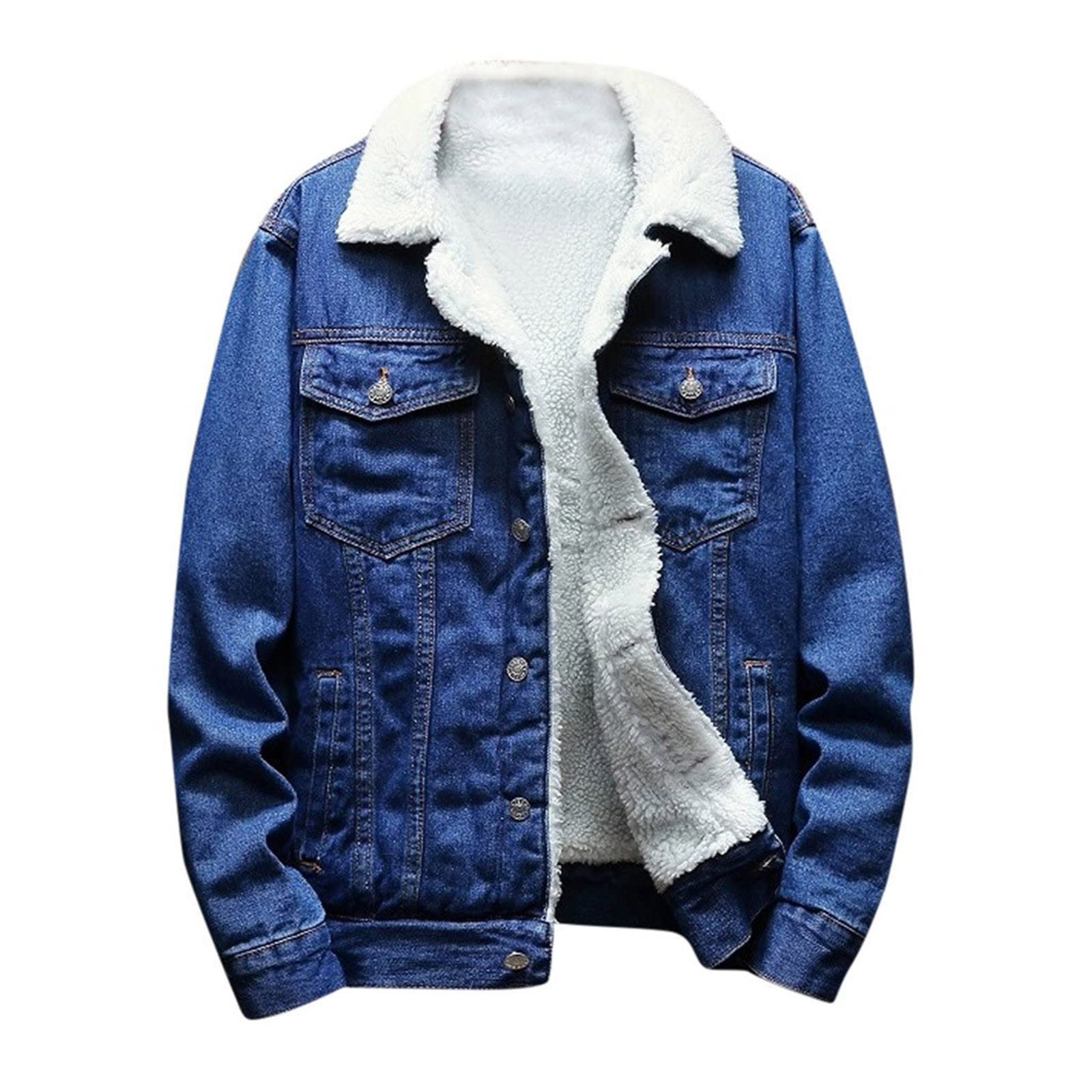 Men's Long Sleeve Denim Jacket & Velvet Stand Collar Coat - Casual Single-Breasted Outerwear for Fall Winter | Perfect for Daily Wear, Date Nights & Outdoor Activities
