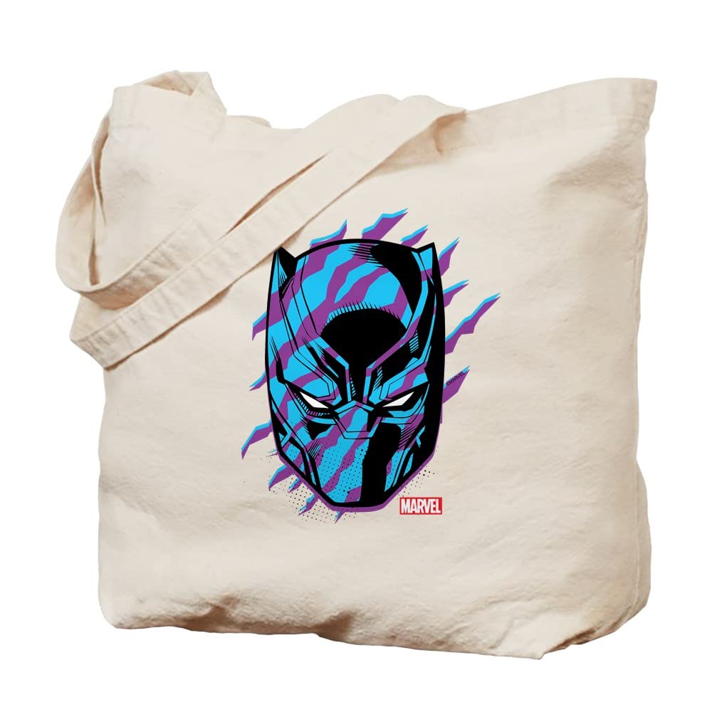 Black Panther Mask Scratch Tote Bag - Natural Canvas Reusable Shopping Bag for Groceries, Beach & Work | Eco-Friendly Cotton Tote with Unique Design