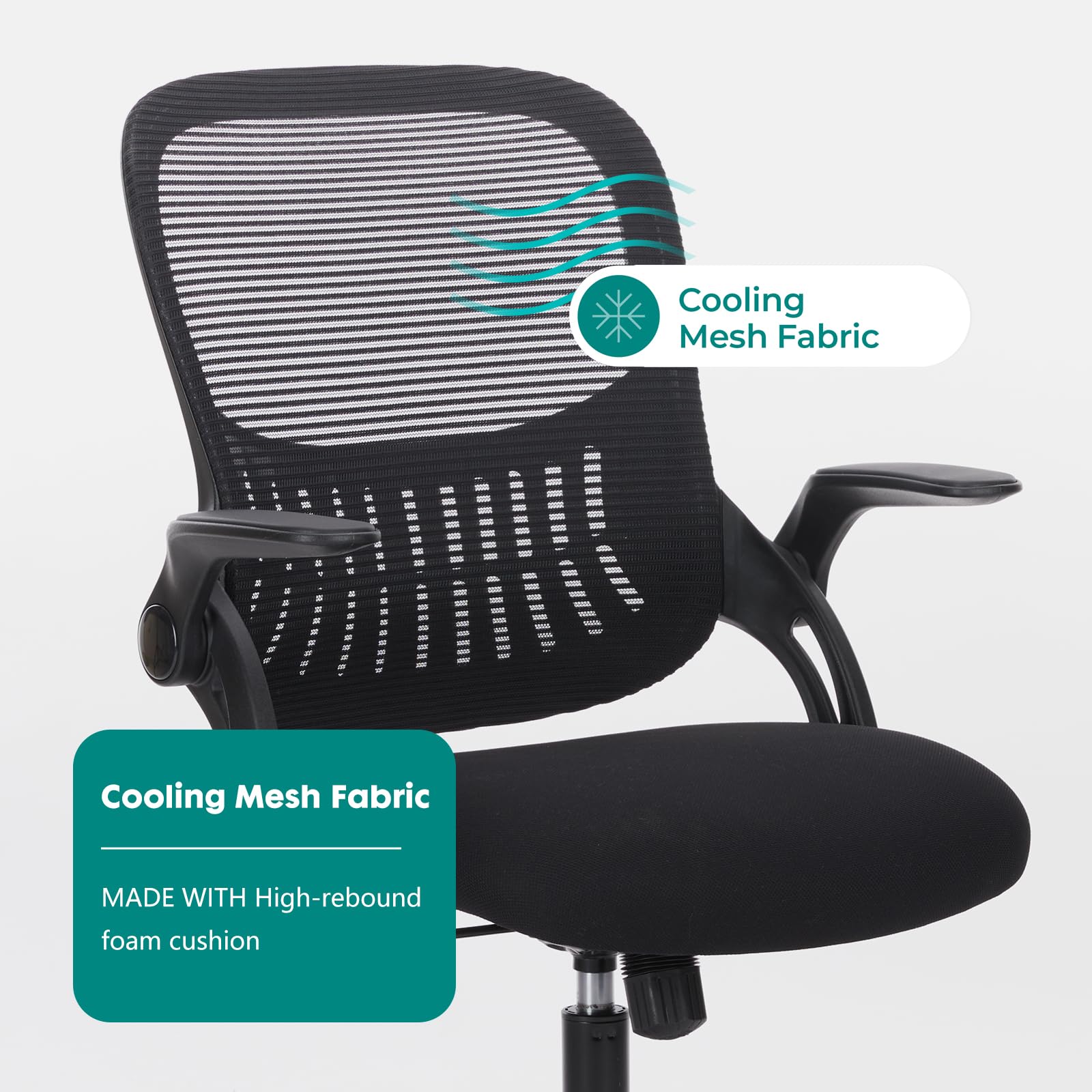DUMOS Ergonomic Office Chair with Lumbar Support - Mid Back Mesh Computer Desk Chair with Wheels, Swivel & Flip-Up Arms for Home Office, Study, Bedroom - Comfortable Task Chair for Work & Gaming (Black)