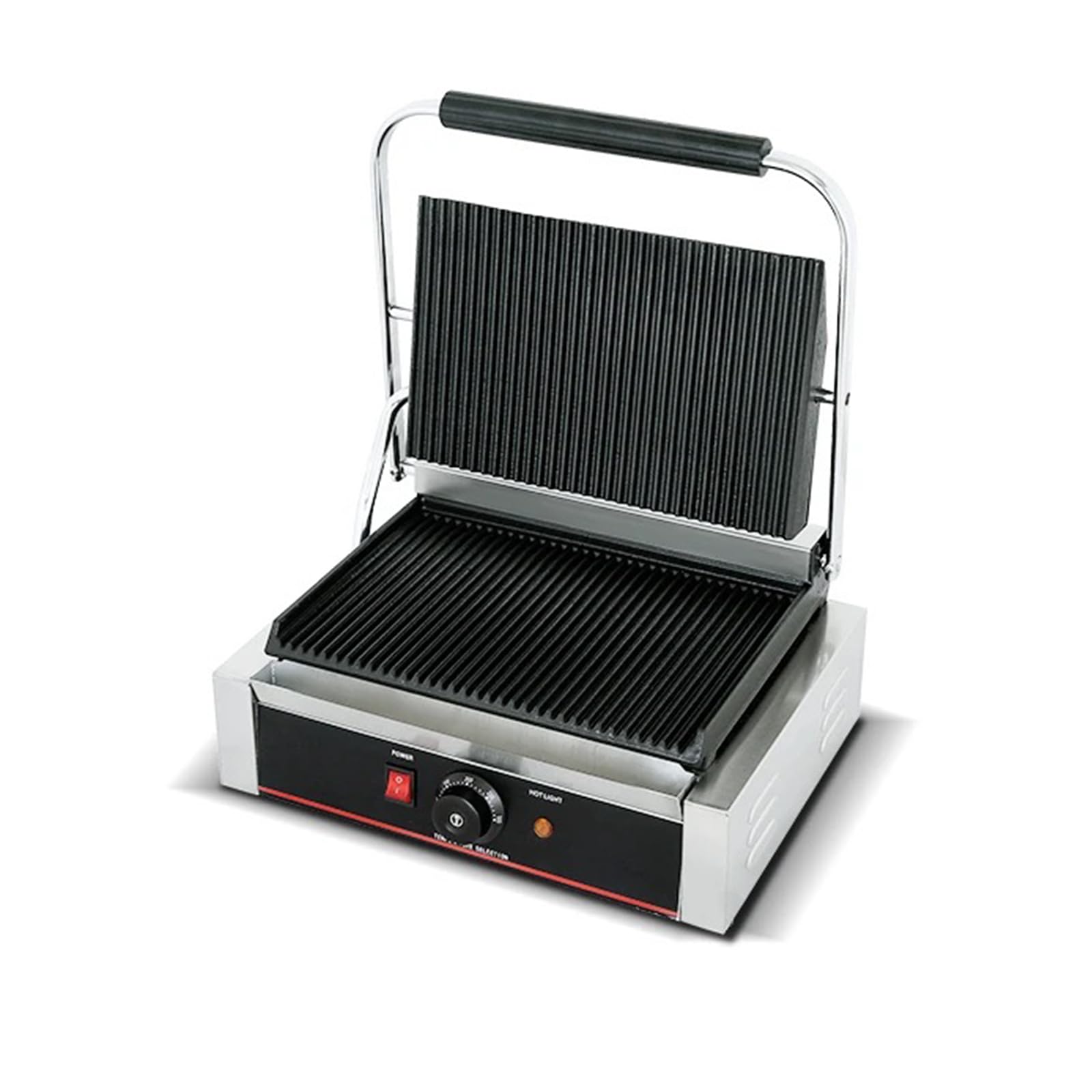 Commercial Panini Grill Press Sandwich Maker - Heavy Duty Stainless Steel Panini Machine with Grooved Plates for Restaurants & Catering - Perfect for Grilled Sandwiches, Paninis & Burgers at Home or Business
