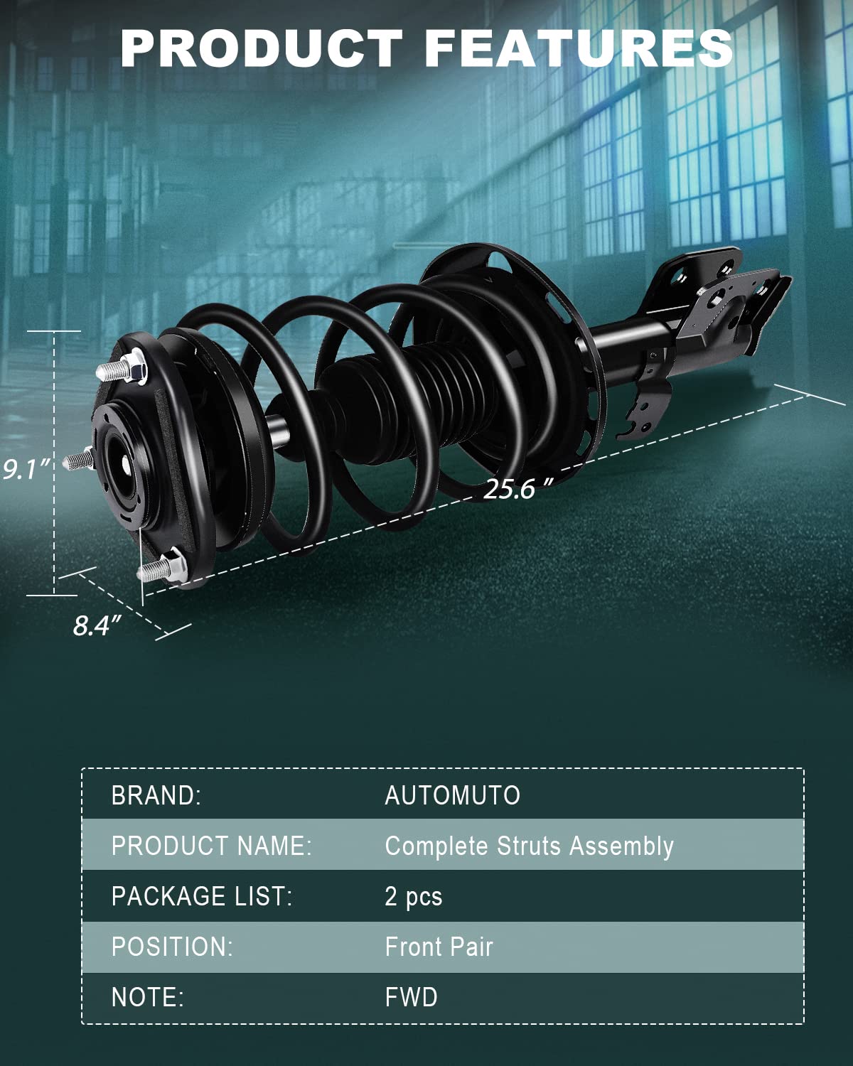 AUTOMUTO Front Strut Spring Assembly & Shock Absorber - Compatible with 2014-2018 Toyota Corolla FWD | Smooth Ride & Enhanced Stability for City Driving & Highway Commutes