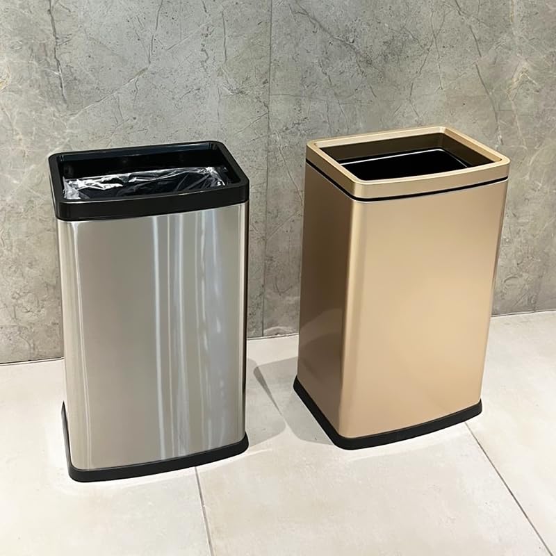 25L/6 Gallon Stainless Steel Square Trash Can - Large Kitchen & Office Commercial Garbage Bin (Silver, 11.8