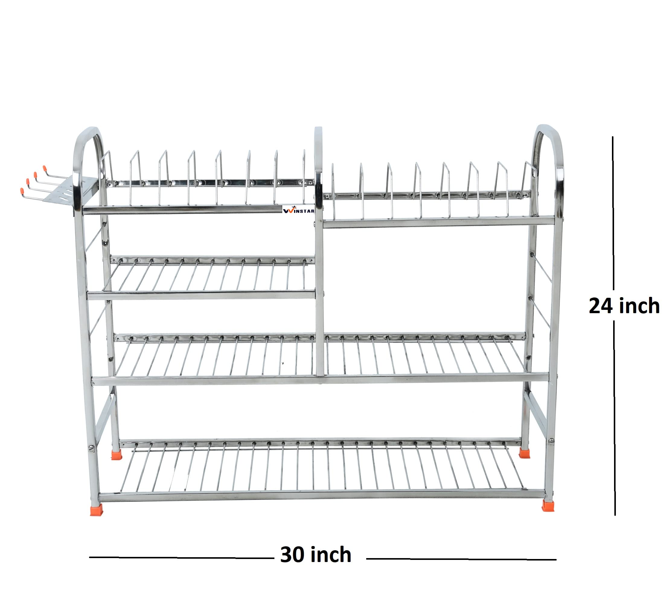 WINSTAR 24x30 Inch Stainless Steel Wall Mount Kitchen Rack - 4 Shelf Dish Rack with Cutlery Holder & Plate Stand | Modular Kitchen Organizer | Space Saving Storage for Dishes, Utensils & Cookware | Perfect for Small Kitchens, Apartments & RV Use