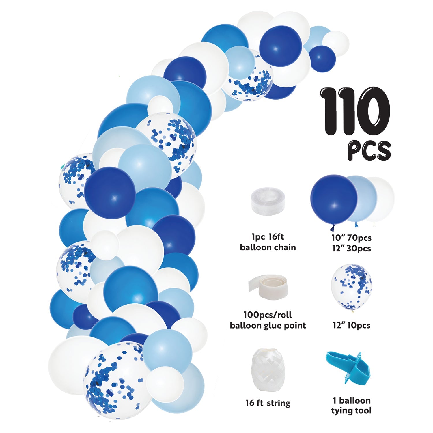 Blue Confetti Balloon Garland Kit - Premium Party Decorations for Birthdays, Weddings & Baby Showers | Perfect for Indoor & Outdoor Celebrations