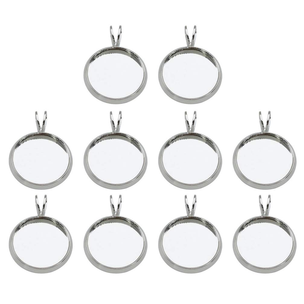 Exceart 12mm Round Blank Bezel Pendant Trays - 10pcs Vintage Jewelry Charms, DIY Craft Supplies, Metal Serving Tray for Necklace, Bracelet & Ring Making - White K Circle Bezels for Resin, Epoxy & Cabochon