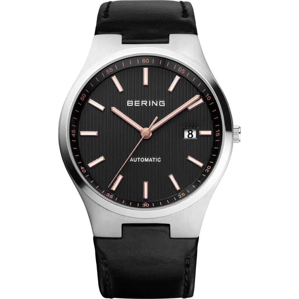 BERING 13641-402 Automatic Men's Watch - Stainless Steel Case with Black Leather Strap - Water Resistant & Durable for Business, Casual & Outdoor Activities