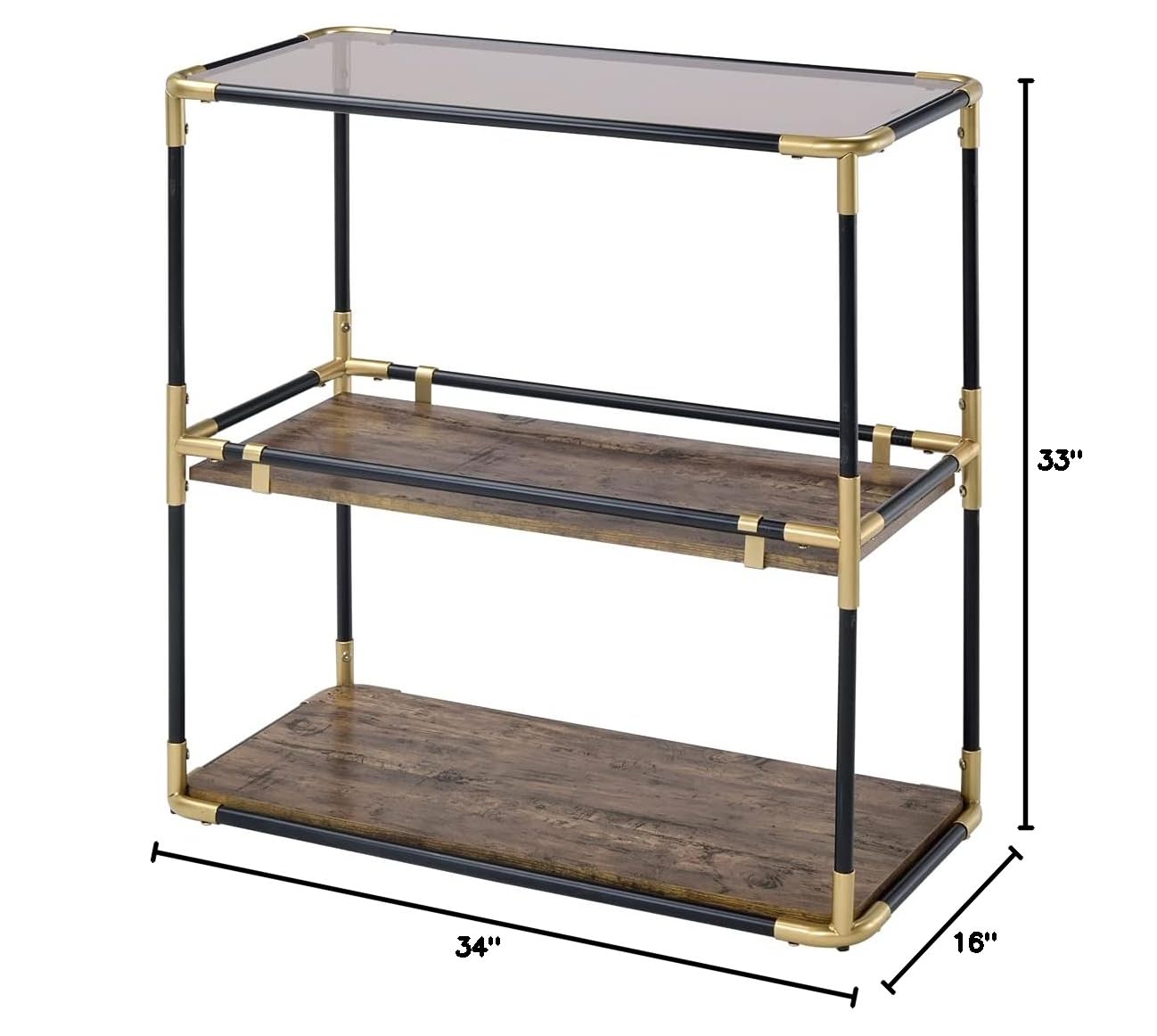ACME Furniture Heleris Console Table - Black & Gold with Smoky Glass Top | Entryway, Living Room, Hallway Decor for Modern Home