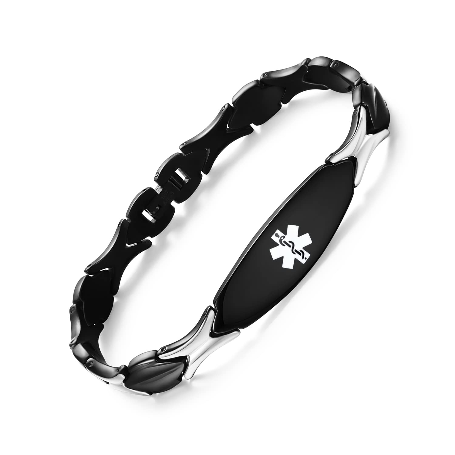 LinnaLove Shiny Stainless Steel Medical Alert ID Bracelet for Women - Free Engraving, Hypoallergenic & Waterproof - Perfect for Daily Wear, Travel & Emergency Situations