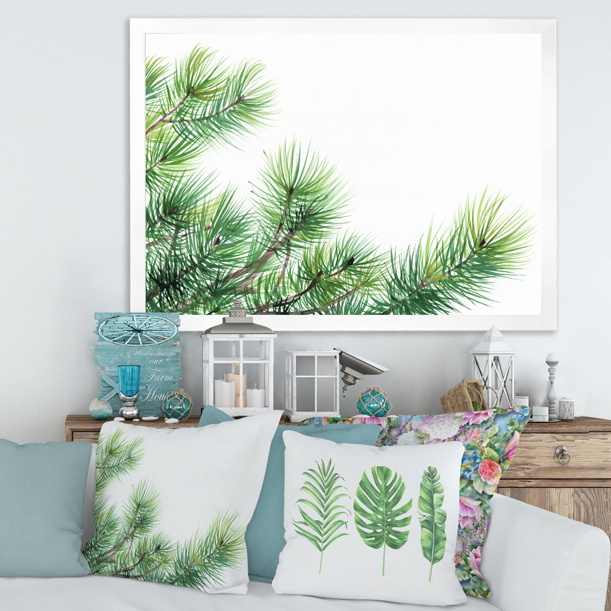 DesignQ Pine Tree Branches Traditional Framed Wall Art - Nature Inspired Home Decor for Living Room, Bedroom & Office - Perfect for Rustic, Farmhouse & Modern Interior Design Styles