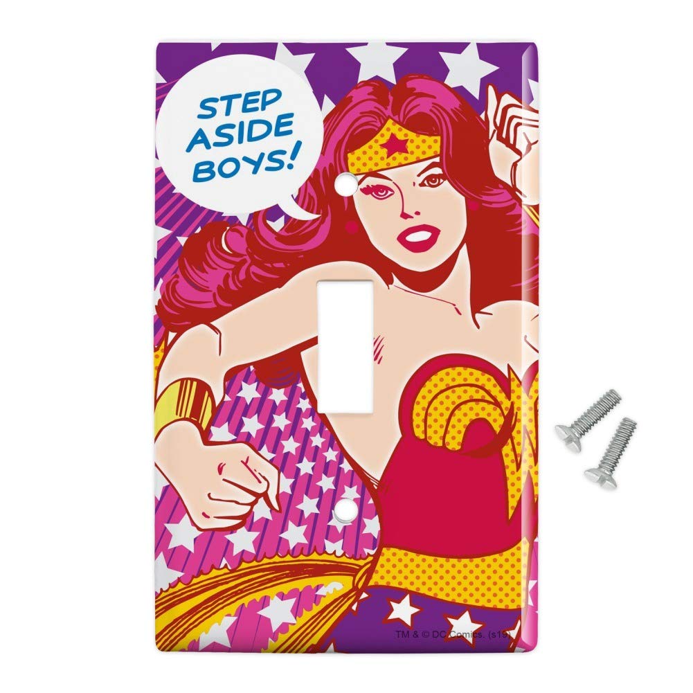 Wonder Woman Step Aside Boys Plastic Wall Decor Toggle Light Switch Plate Cover - Superhero Home Decor for Bedroom, Office & Game Room - DC Comics Themed Electrical Accessories