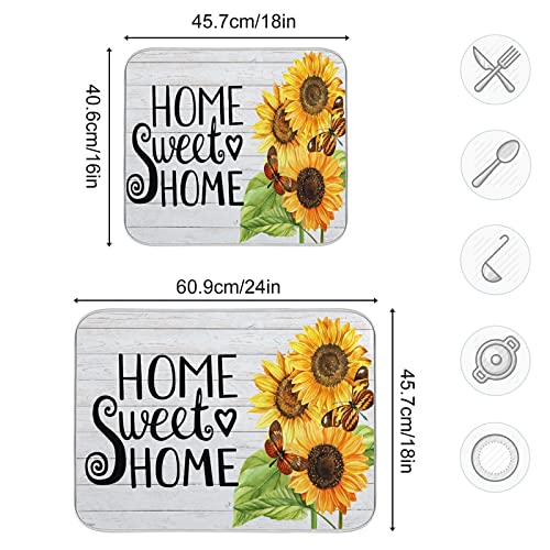 **White Sunflower Dish Drying Mat - Absorbent Microfiber Kitchen Counter Drainer Pad - Heat Resistant & Reversible with Hanging Loop (16x18 Inch) - Perfect for Drying Dishes, Utensils & Cookware**