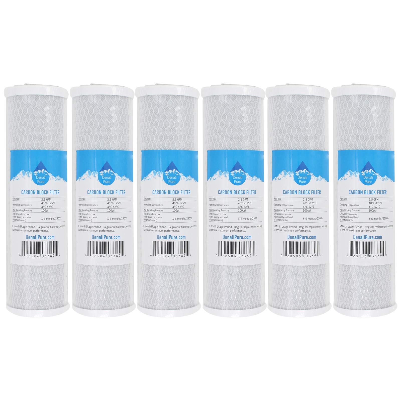 6-Pack Isopure CT-DBL2 Replacement Activated Carbon Block Filters - Universal 10 Inch Water Filters Compatible with Isopure CT-DBL2 Double Stage Countertop Filtration System - Denali Pure Brand - Perfect for Home, Office & RV Water Purification
