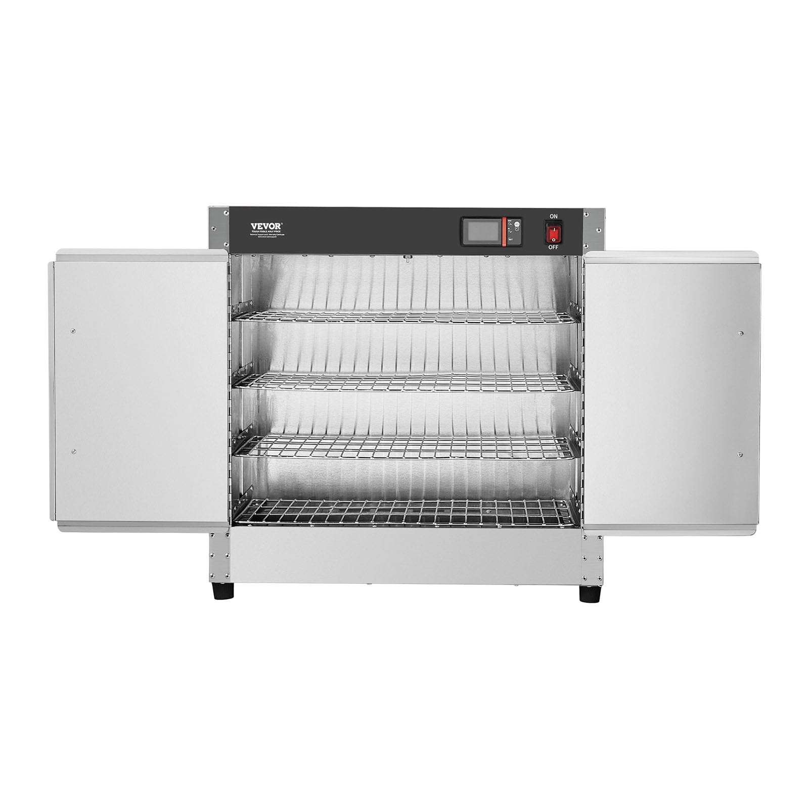VEVOR 4-Tier Commercial Food Warmer Cabinet - Stainless Steel Concession Warmer with Water Tray, 4 Pans & Adjustable Shelves - Perfect for Restaurants, Catering & Pizza Shops - Keep Pizza, Chicken & Meals Hot for Serving