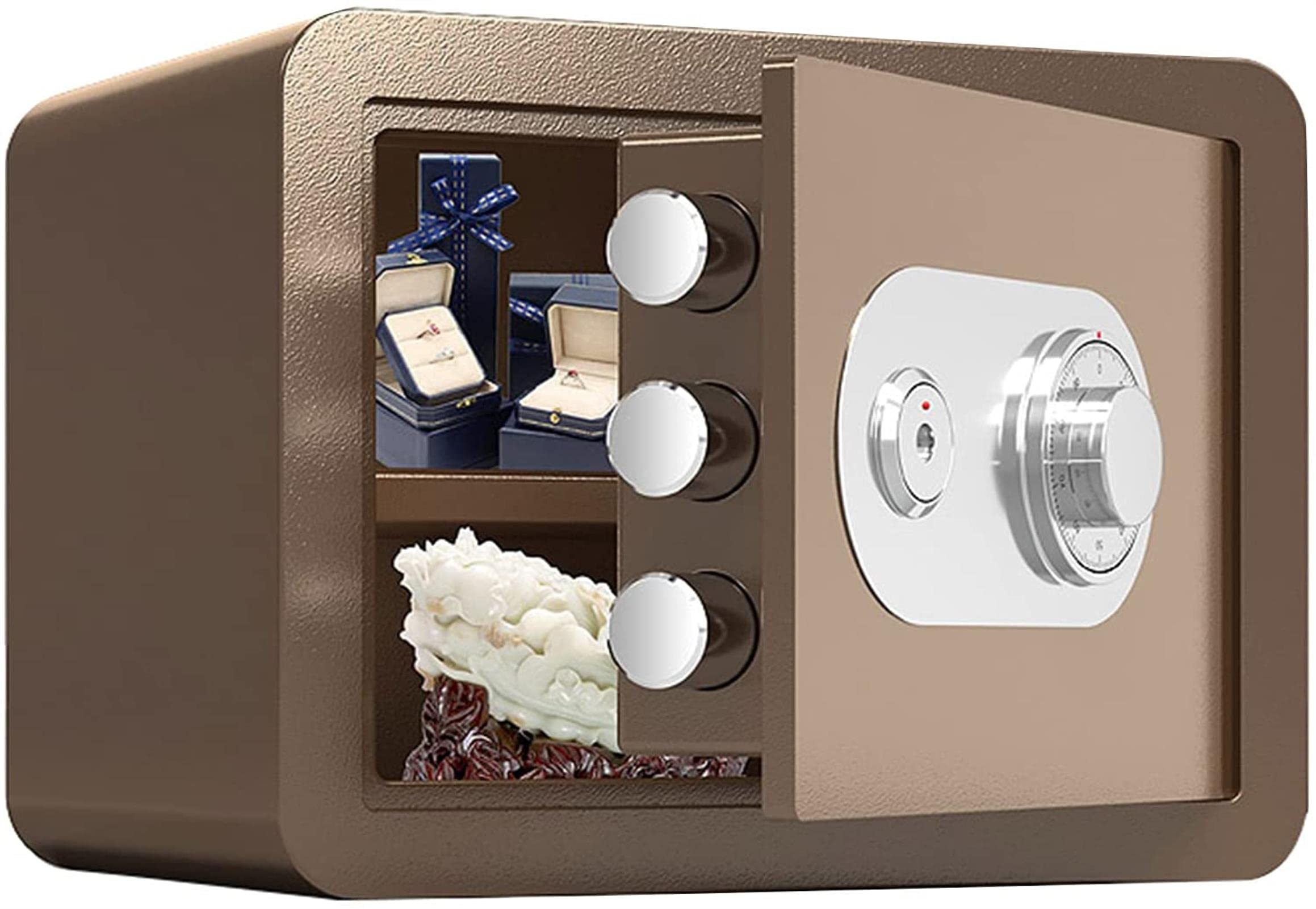 Fireproof Steel Wall-Mounted Security Safe Box with Key - Home & Office Security Safe for Documents, Jewelry, Cash - Small Fireproof Safe for Bedroom, Closet, Hotel, Business (Coffee Gold)