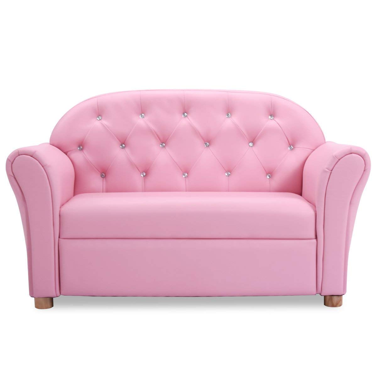 Costzon Kids Couch - 2-in-1 Princess Double Seat Children's Sofa with PU Leather Surface, Toddler Armrest Chair for Bedroom & Playroom, Mini Loveseat Sofa for Girls & Boys | Perfect for Reading Nook, Playtime & Birthday Gifts